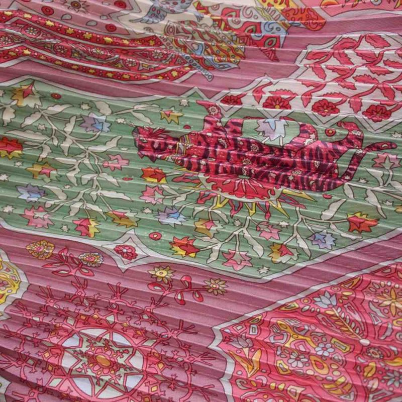 Hermes Pleated Carre Aux Portes du Palais Palace Door Scarf Pink KH • OH
