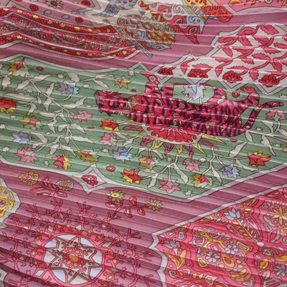 Hermes Pleated Carre Aux Portes du Palais Palace Door Scarf Pink KH • OH