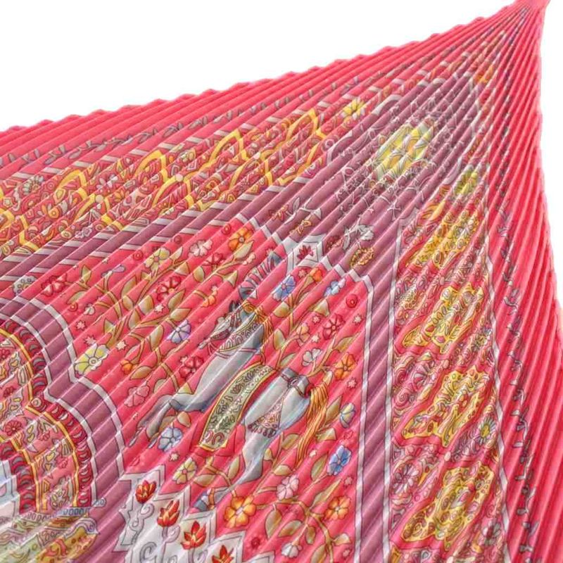 Hermes Pleated Carre Aux Portes du Palais Palace Door Scarf Pink KH • OH
