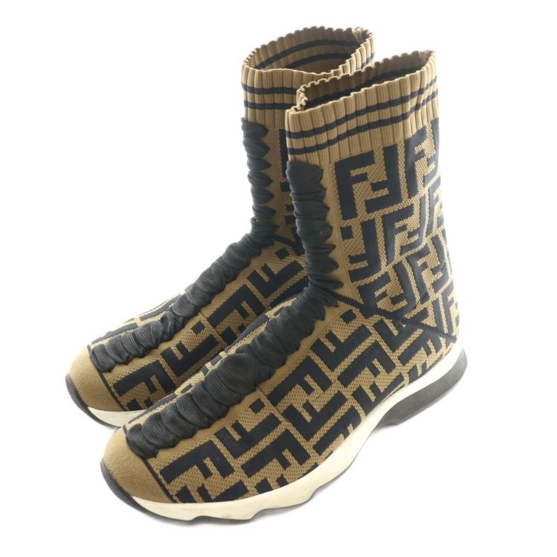 Fendi Rococo Rockoko Socks Sneakers High Cut 38 Brown Black SS • OS