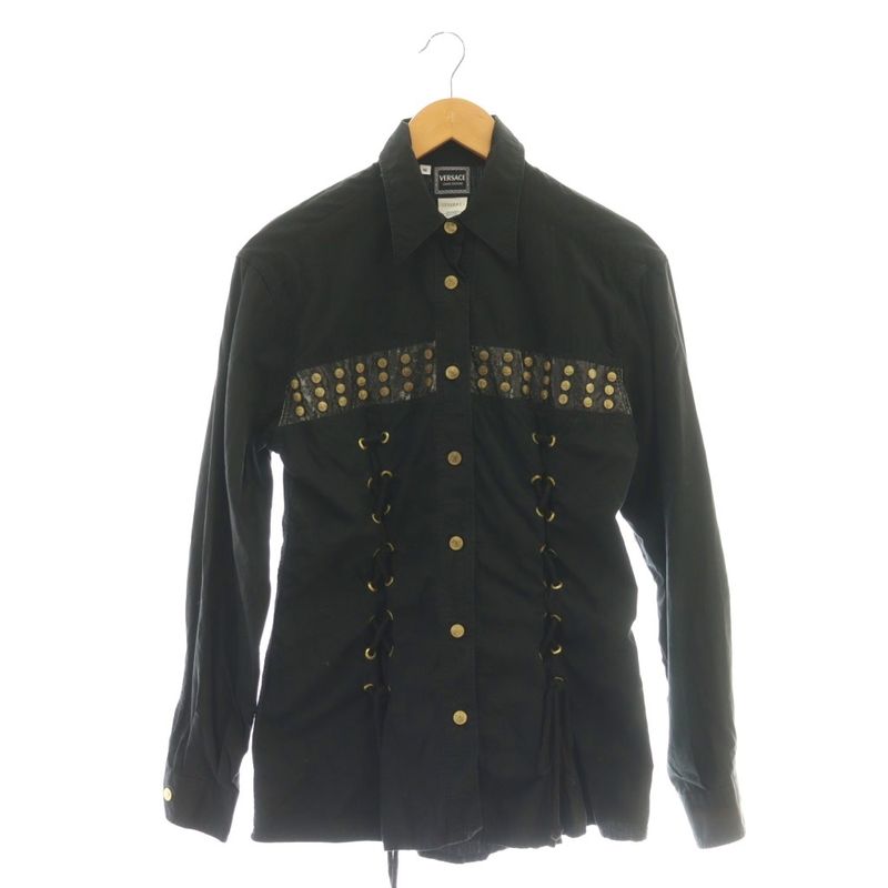 Versace Jeans Couture Medusa Button Lace-Up Design Shirt S Black Df • OS • Sh