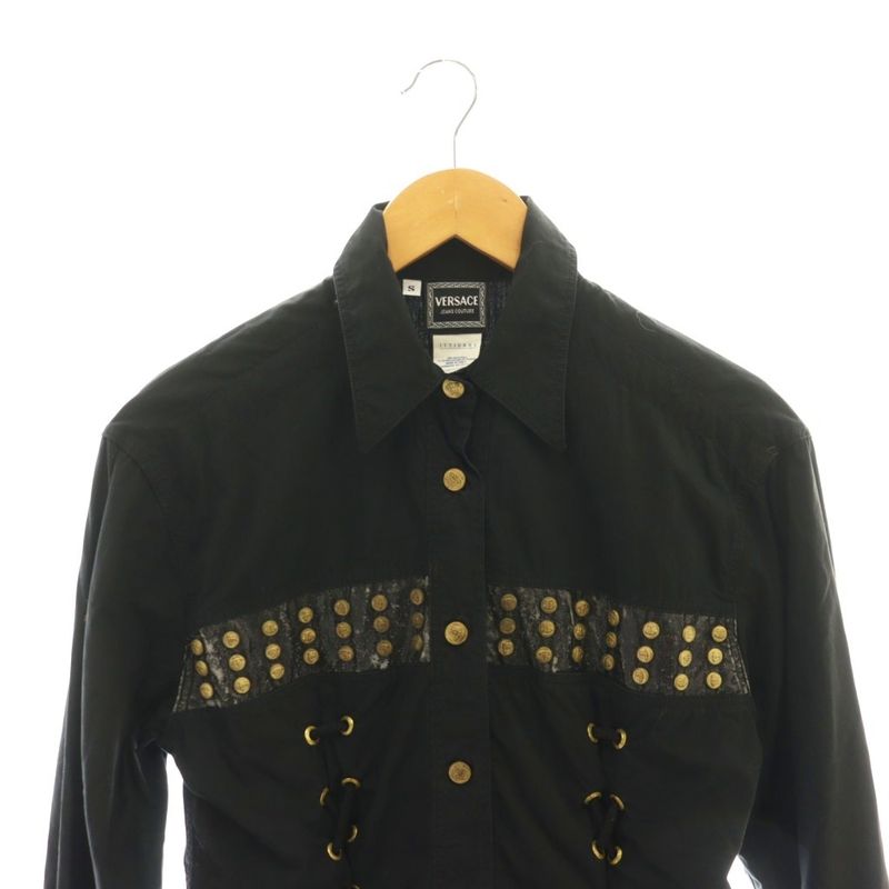 Versace Jeans Couture Medusa Button Lace-Up Design Shirt S Black Df • OS • Sh