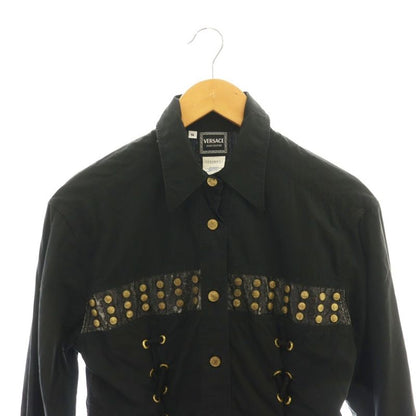 Versace Jeans Couture Medusa Button Lace-Up Design Shirt S Black Df • OS • Sh