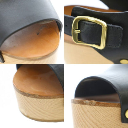 Celine Wood Sole Sandals 38 24cm (9.45in) Black Strap Thick Sole Ri • OS