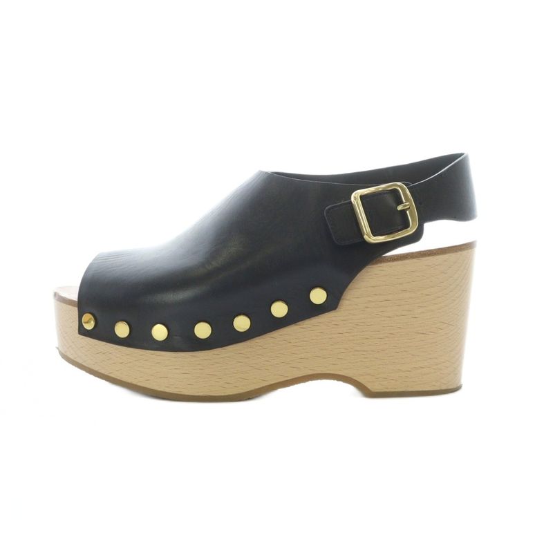 Celine Wood Sole Sandals 38 24cm (9.45in) Black Strap Thick Sole Ri • OS