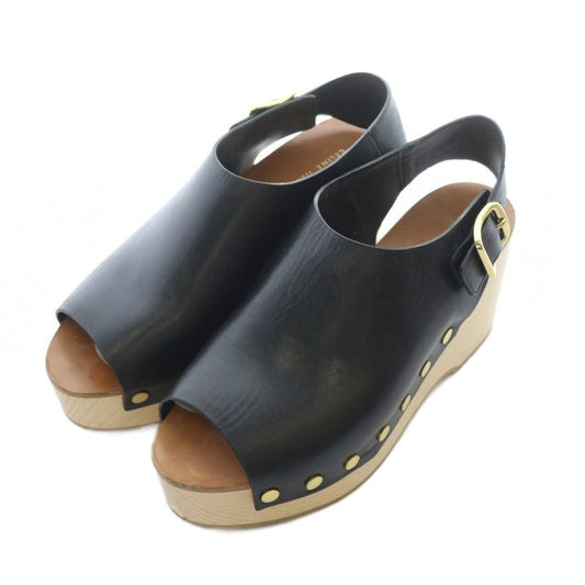 Celine Wood Sole Sandals 38 24cm (9.45in) Black Strap Thick Sole Ri • OS