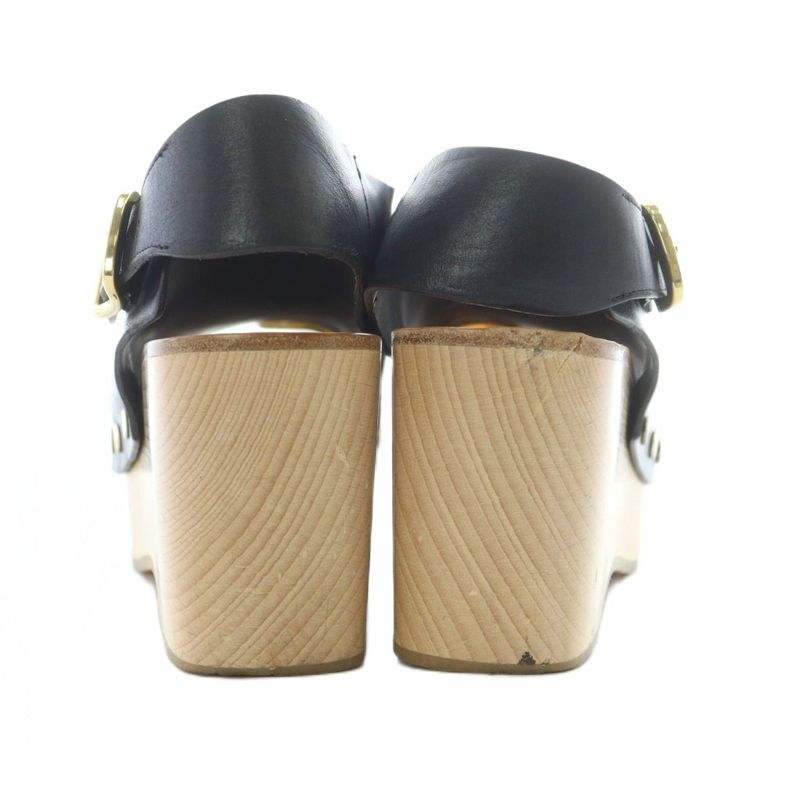 Celine Wood Sole Sandals 38 24cm (9.45in) Black Strap Thick Sole Ri • OS