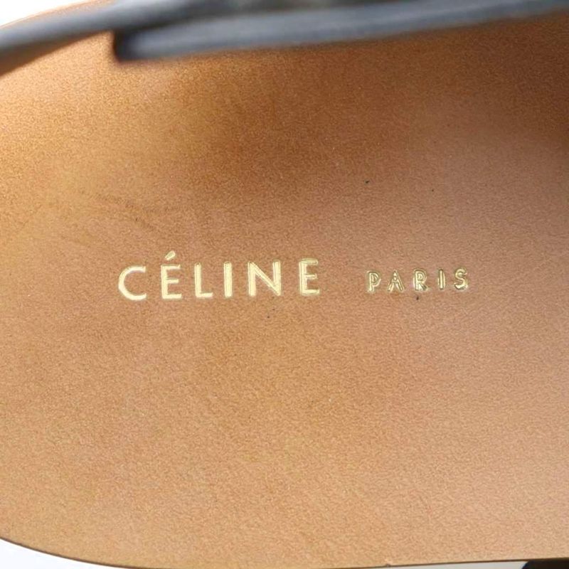 Celine Wood Sole Sandals 38 24cm (9.45in) Black Strap Thick Sole Ri • OS