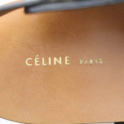 Celine Wood Sole Sandals 38 24cm (9.45in) Black Strap Thick Sole Ri • OS
