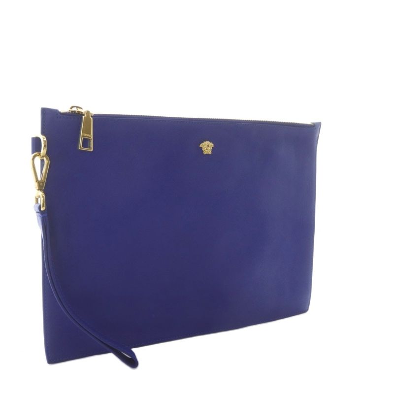 Versace Clutch Bag Second Bag Medusa Logo Leather Blue Yo23 • Sh
