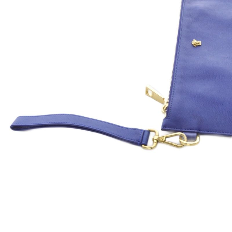 Versace Clutch Bag Second Bag Medusa Logo Leather Blue Yo23 • Sh