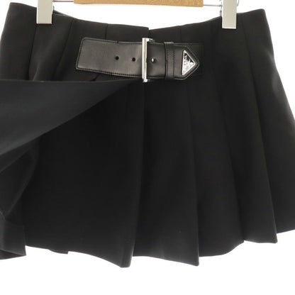 Prada 22 Years Re-Nylon Plate Pleated Mini Skirt Wrap 40 Black Es • OS