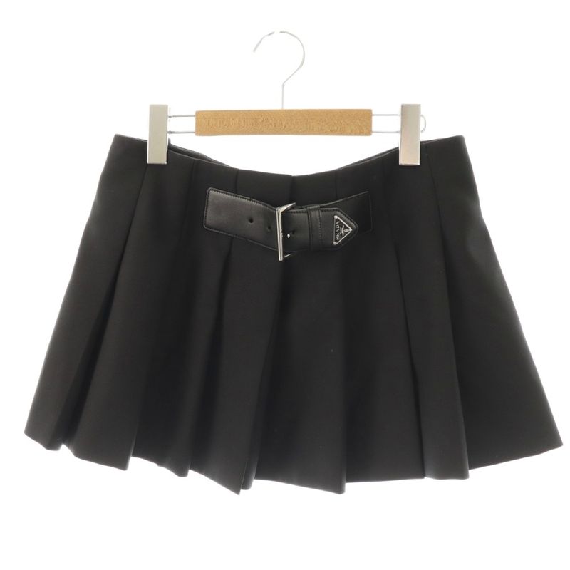 Prada 22 Years Re-Nylon Plate Pleated Mini Skirt Wrap 40 Black Es • OS