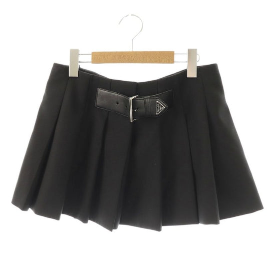 Prada 22 Years Re-Nylon Plate Pleated Mini Skirt Wrap 40 Black Es • OS