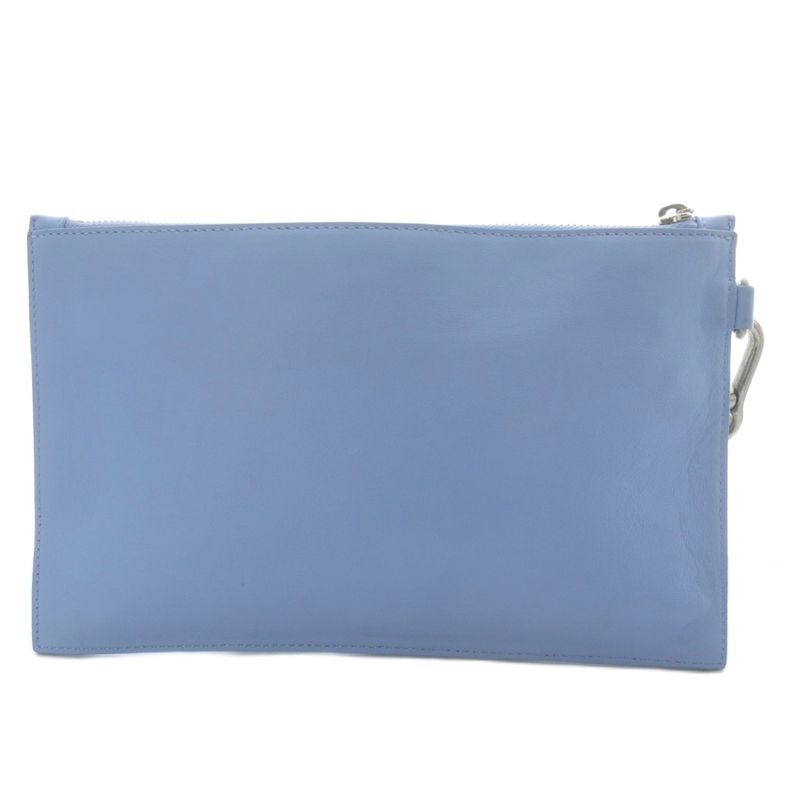 Versace Medusa Studs Wristlet Pouch Clutch Bag Second Bag Leather Blue Yo25 • Sh