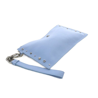 Versace Medusa Studs Wristlet Pouch Clutch Bag Second Bag Leather Blue Yo25 • Sh