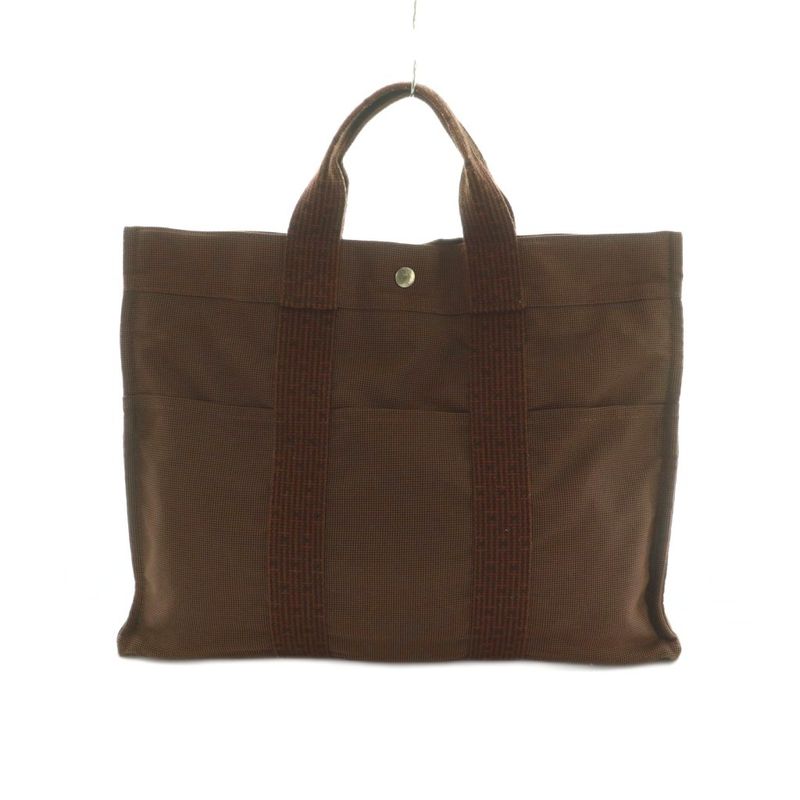 Hermes Her Line Tote MM Bag Canvas Brown Mi • OS • OH