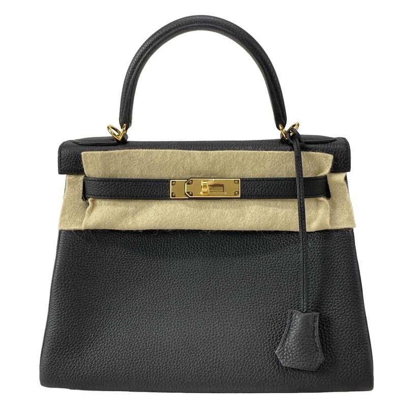 Hermes Similar to Handbag Kelly 28 Black Inner Stitching Gold Hardware