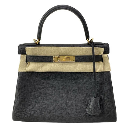 Hermes Similar to Handbag Kelly 28 Black Inner Stitching Gold Hardware