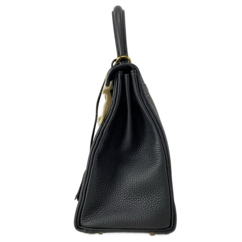 Hermes Similar to Handbag Kelly 28 Black Inner Stitching Gold Hardware