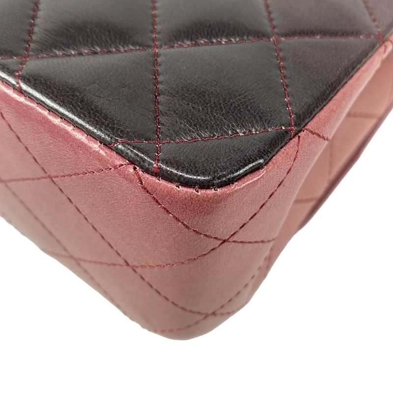 Chanel Shoulder Bag Double Flap Matelasse A01112 Red X Pink X Black Lambskin