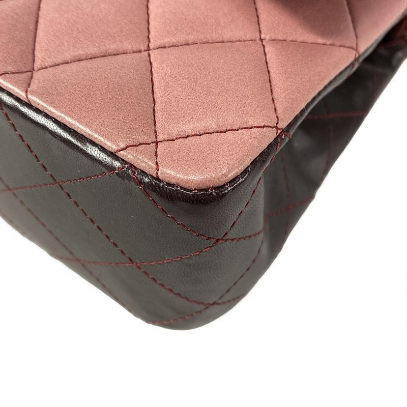 Chanel Shoulder Bag Double Flap Matelasse A01112 Red X Pink X Black Lambskin