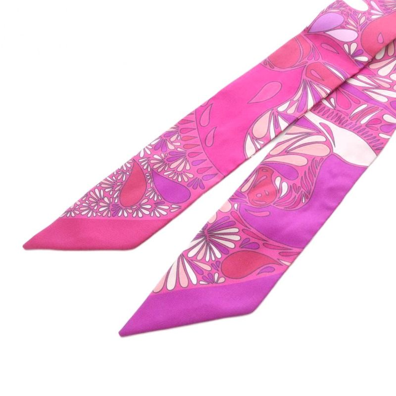 Hermes Twilly Millefleurs du Mexque Mexican Flower Scarf Pink Purple