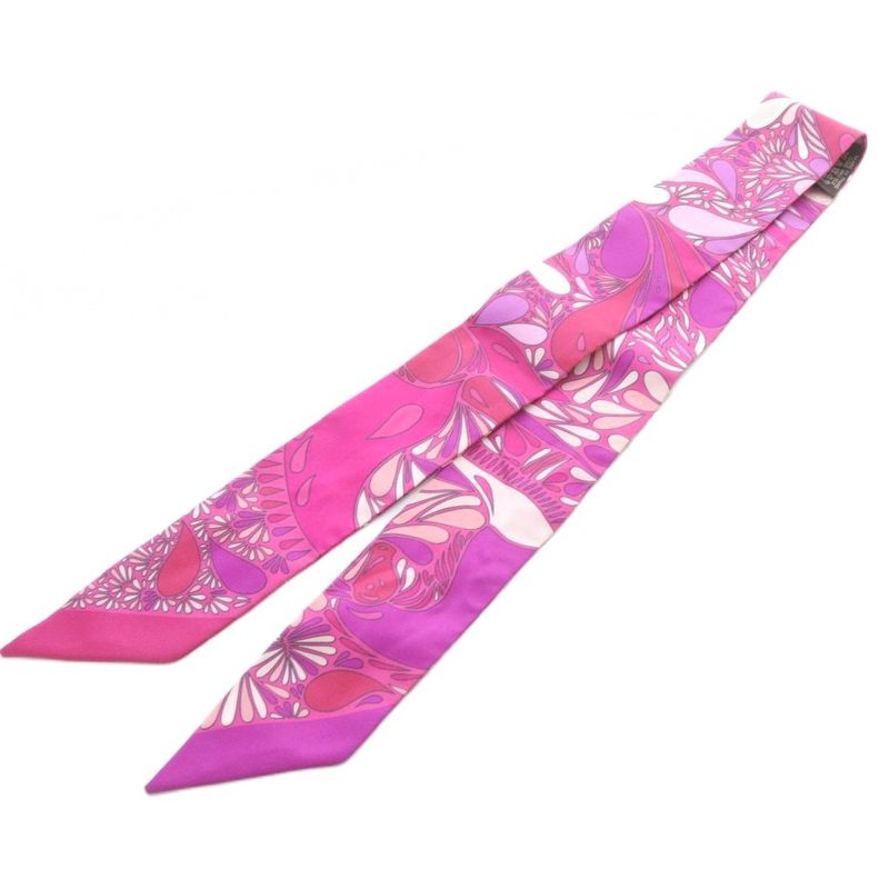 Hermes Twilly Millefleurs du Mexque Mexican Flower Scarf Pink Purple