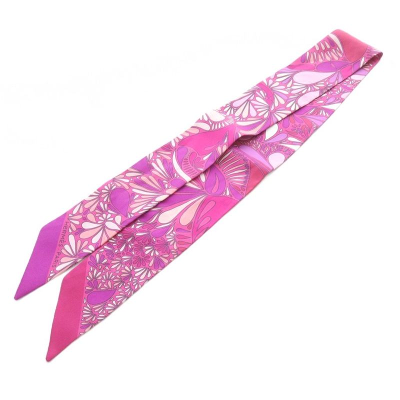 Hermes Twilly Millefleurs du Mexque Mexican Flower Scarf Pink Purple