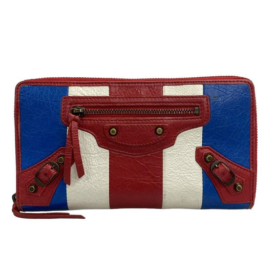 Balenciaga Long Wallet Classic Continental 253036 White X Blue X Red Round