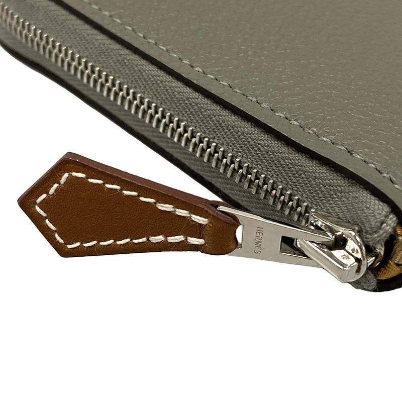 Hermes Bifold Wallet Azap Compact Silk-in Grimeyer Round Zipper Silver Hardware