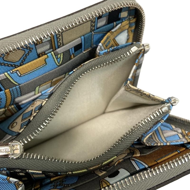 Hermes Bifold Wallet Azap Compact Silk-in Grimeyer Round Zipper Silver Hardware