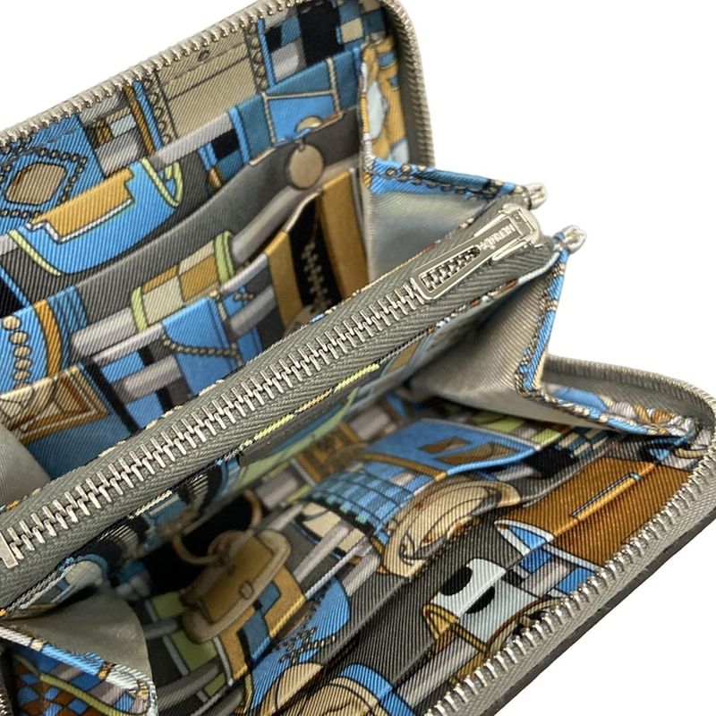 Hermes Bifold Wallet Azap Compact Silk-in Grimeyer Round Zipper Silver Hardware