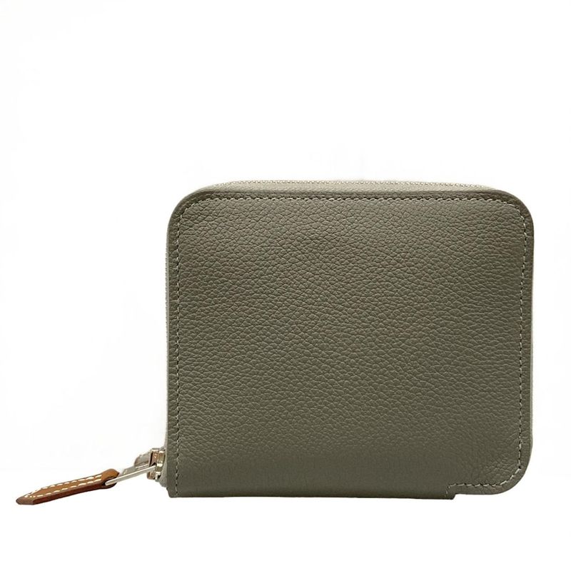 Hermes Bifold Wallet Azap Compact Silk-in Grimeyer Round Zipper Silver Hardware