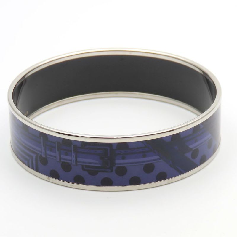 Hermes Bangle Enamel GM Metal Purple Silver Cloisonne Belt Dot