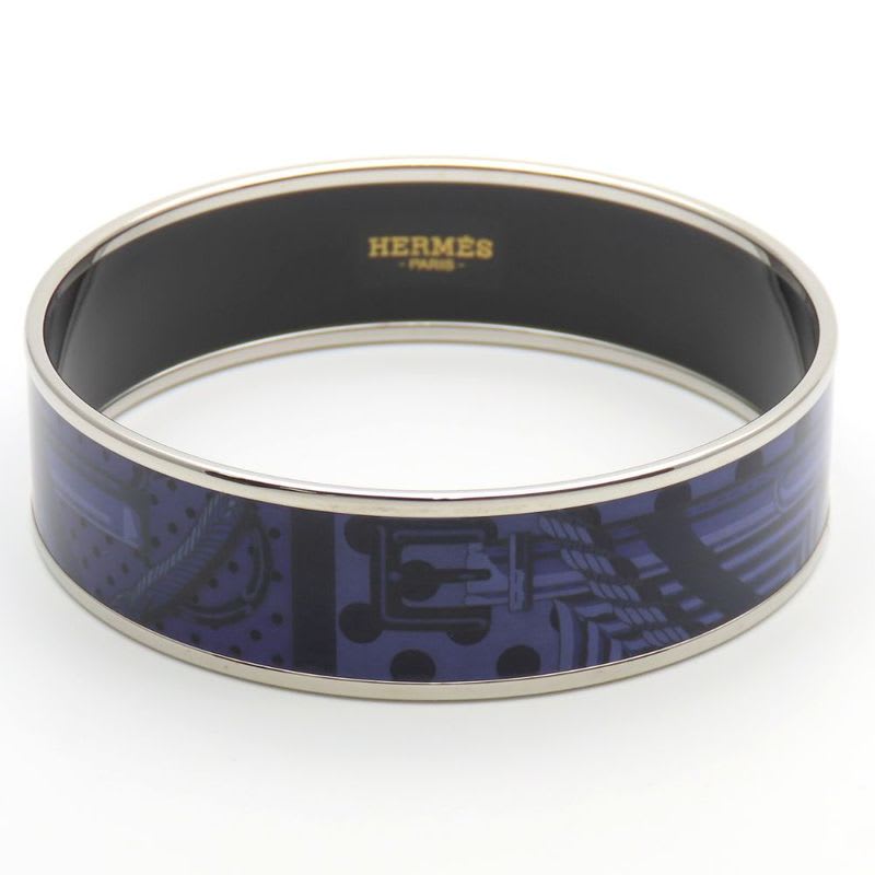 Hermes Bangle Enamel GM Metal Purple Silver Cloisonne Belt Dot