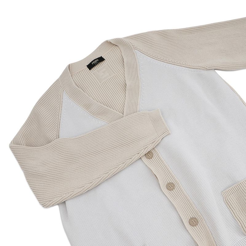 Fendi Cardigan Knit 58 Top Beige Light Gray