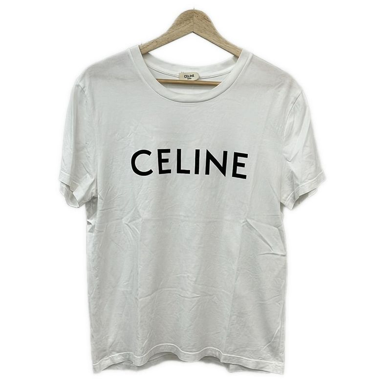 Celine Short Sleeve T-Shirt Size L - White X Black Crew Neck Logo