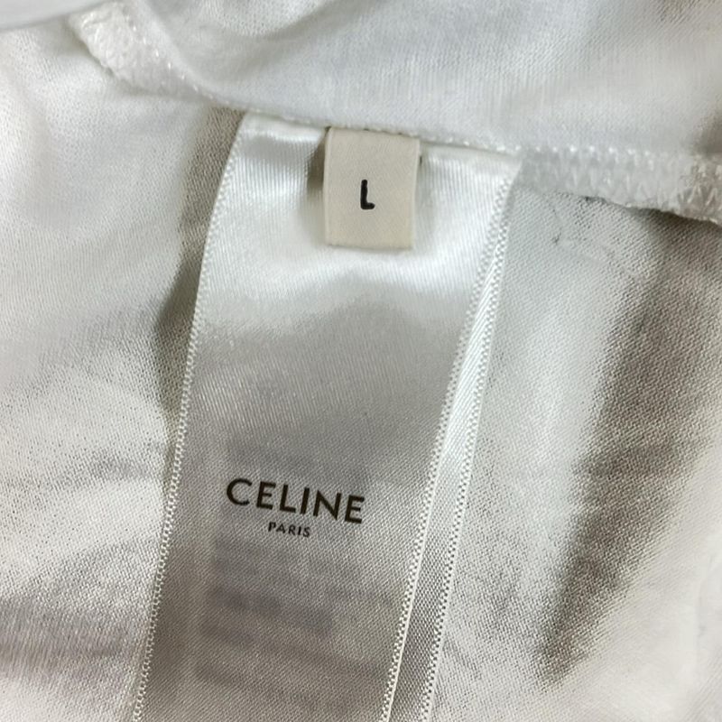 Celine Short Sleeve T-Shirt Size L - White X Black Crew Neck Logo