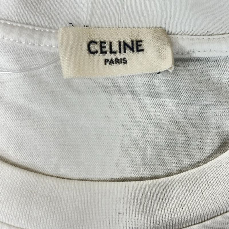 Celine Short Sleeve T-Shirt Size L - White X Black Crew Neck Logo