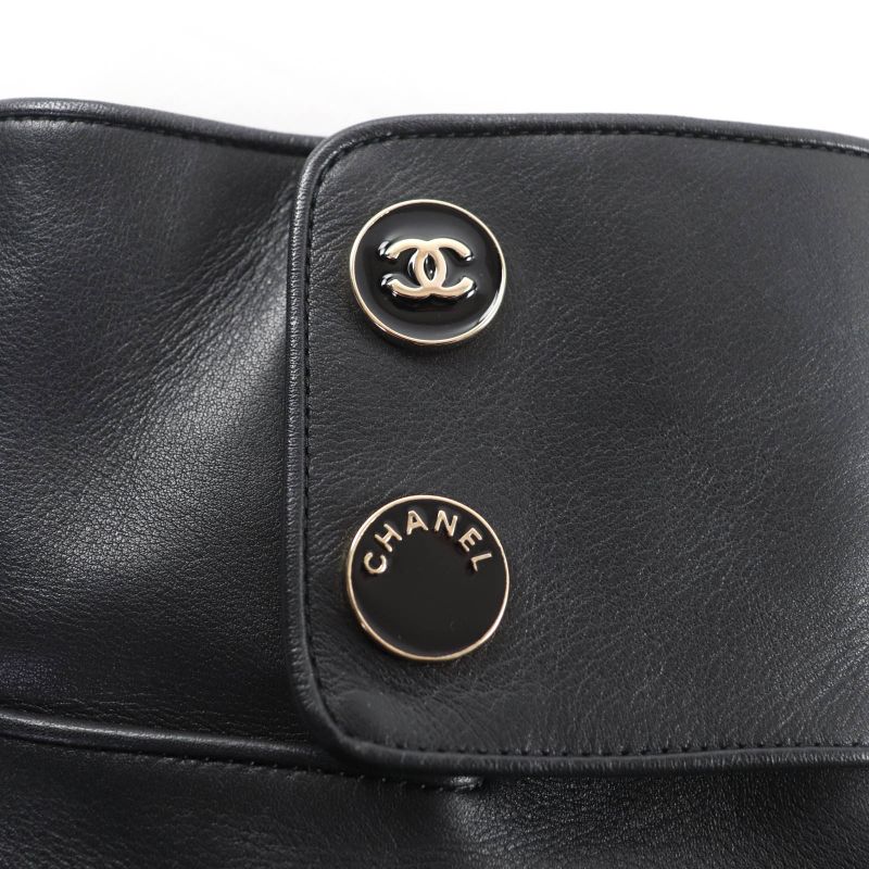 Chanel G39566 Coco Mark Leather Short Boots With Logo Button Black 38.5 Made In