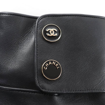 Chanel G39566 Coco Mark Leather Short Boots With Logo Button Black 38.5 Made In