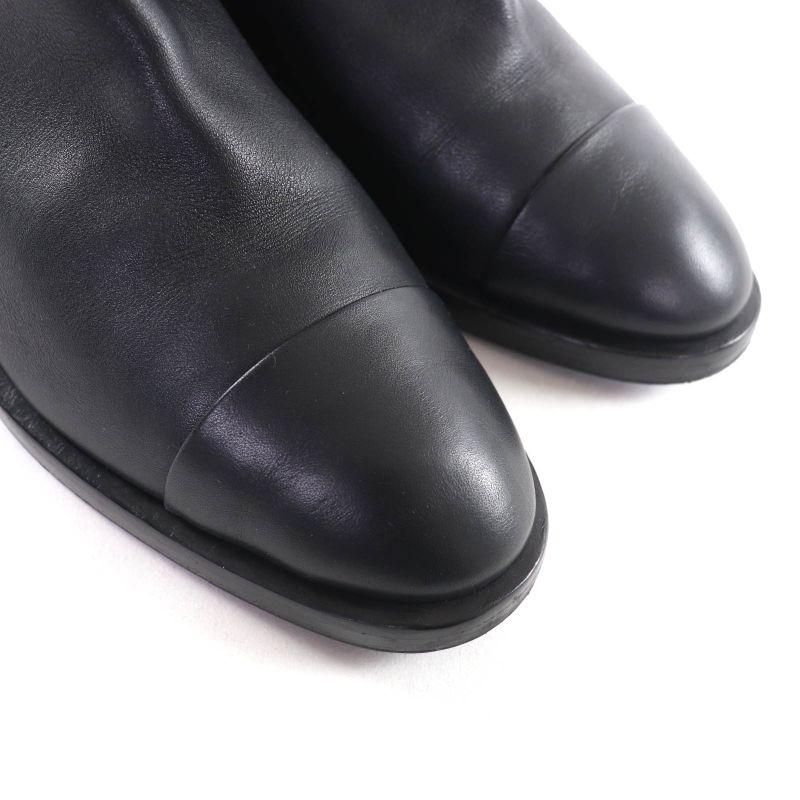 Chanel G39566 Coco Mark Leather Short Boots With Logo Button Black 38.5 Made In