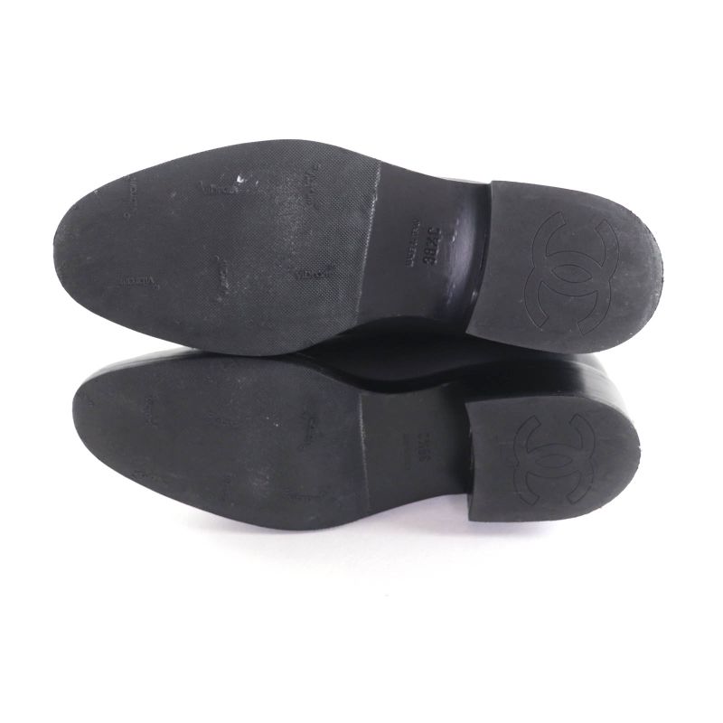 Chanel G39566 Coco Mark Leather Short Boots With Logo Button Black 38.5 Made In