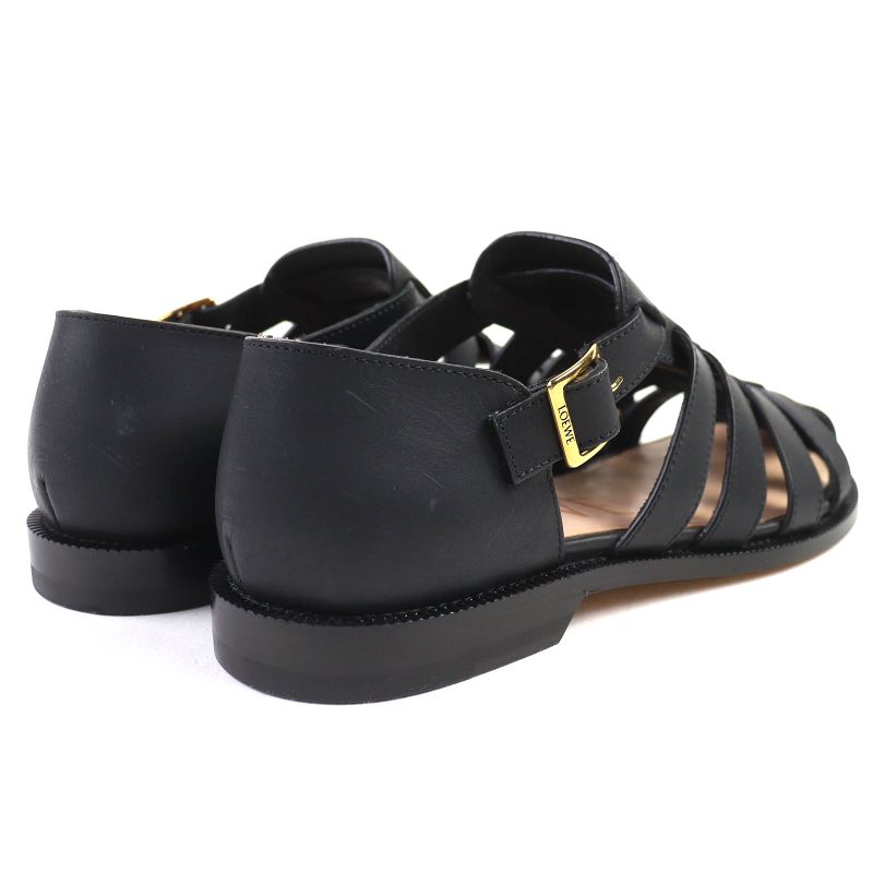 △loewe L814465x77 Campo Logo Buckle Leather Gurkha Sandals Black 38 Boxes/storag