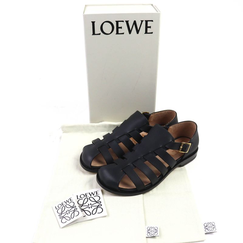 △loewe L814465x77 Campo Logo Buckle Leather Gurkha Sandals Black 38 Boxes/storag