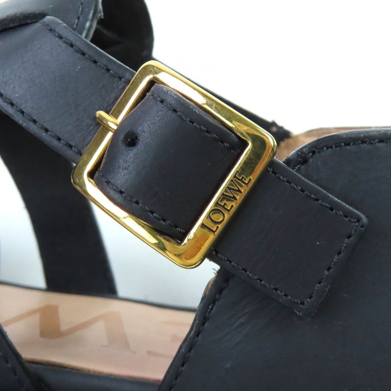 △loewe L814465x77 Campo Logo Buckle Leather Gurkha Sandals Black 38 Boxes/storag