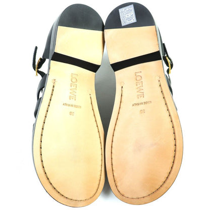 △loewe L814465x77 Campo Logo Buckle Leather Gurkha Sandals Black 38 Boxes/storag