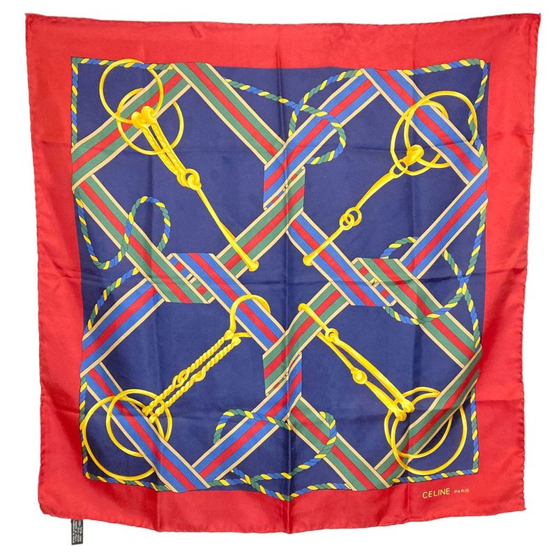 Good item CELINE Horsebit x Ribbon Pattern Scarf Multicolor Ladies Used USED