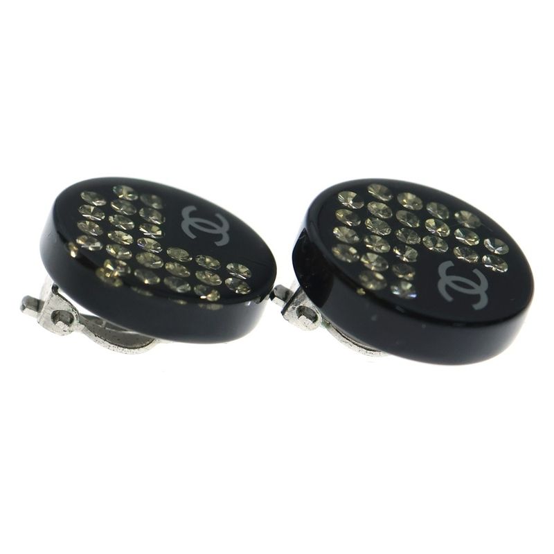 Chanel Cocomark Rhinestone Earring Black